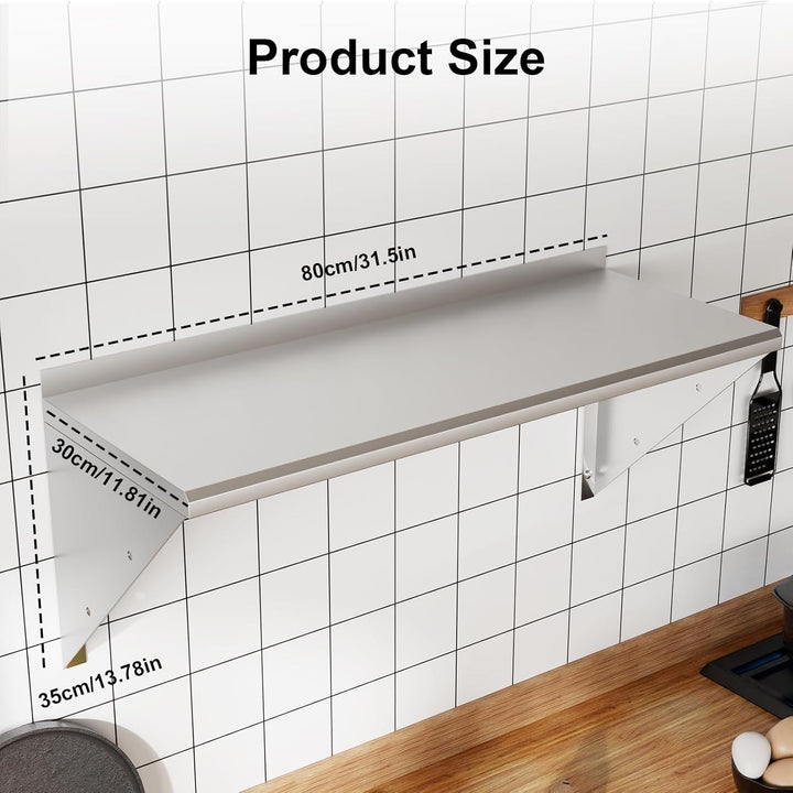 Edelstahl Regal 80 * 30cm,Bogendesign Wandregal Küchenregal, Wandregal Wandbord Edelstahl Regal Fuer