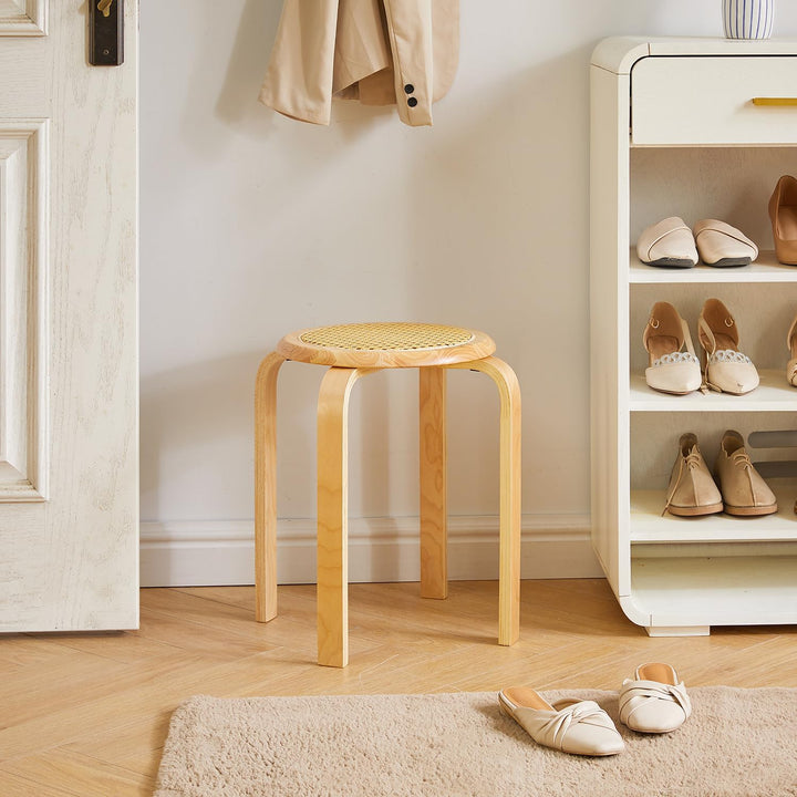 IBUYKE Oberfläche des Rattanstuhls 4er Set Esszimmerhocker, Holzstapelstuhl mit Rutschfester Matte,