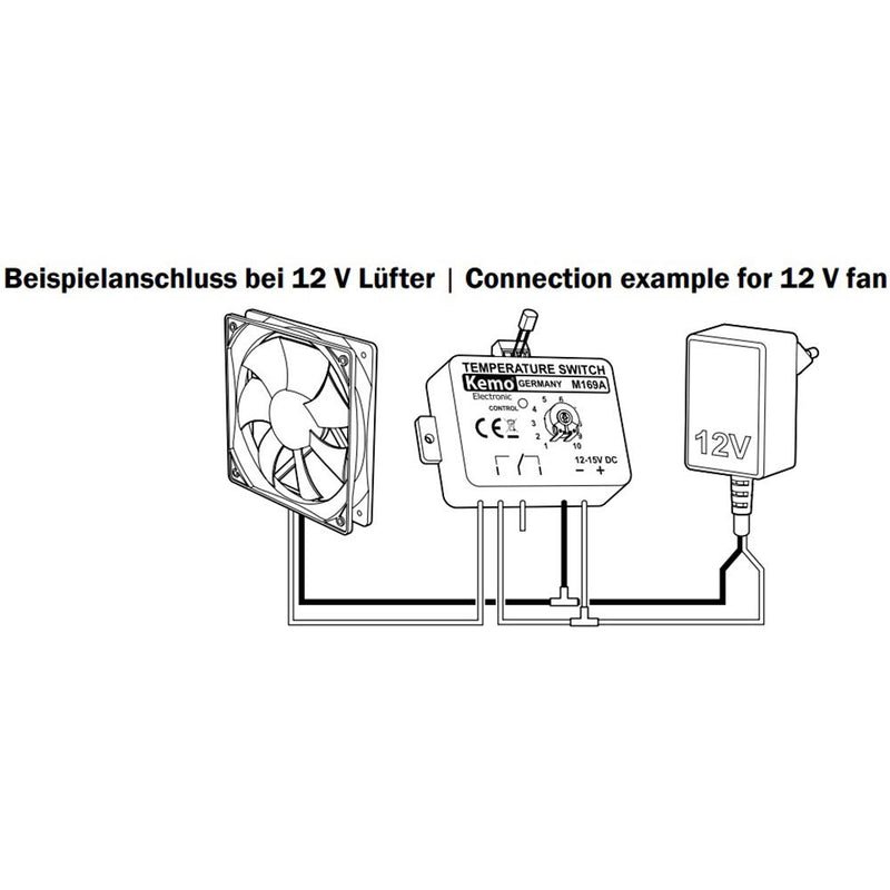 Kemo M169A einstellbarer elektronischer Temperaturschalter Thermostat 12 V/DC. Temperaturschaltberei