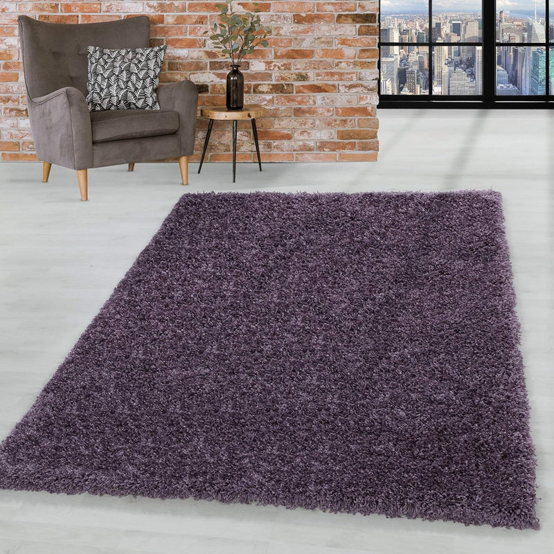 HomebyHome Teppich Wohnzimmer Shaggy Hochflor Violett Schmutzabweisend 80 cm Rund Einfarbig Design -