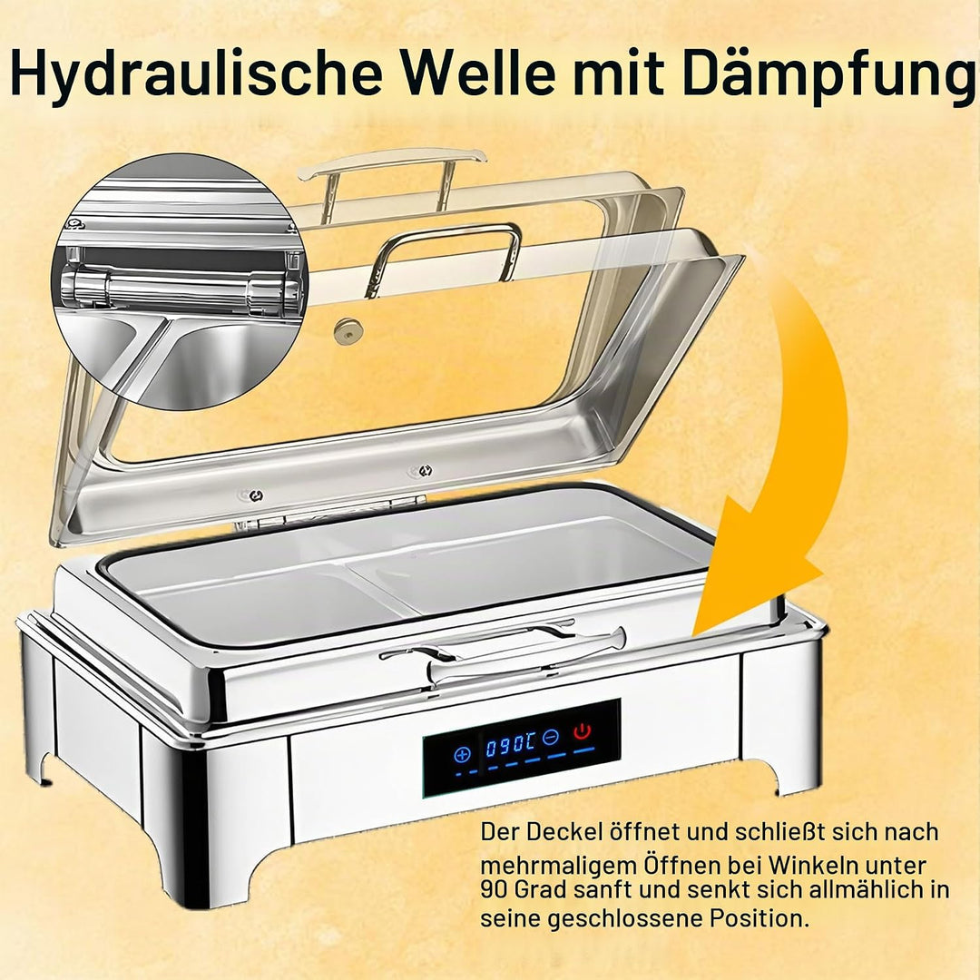Chafing Dish Elektrisch, 9L Edelstahl Speisewärmer Buffetwärmer mit Touch-Temperaturregelung, Warmha