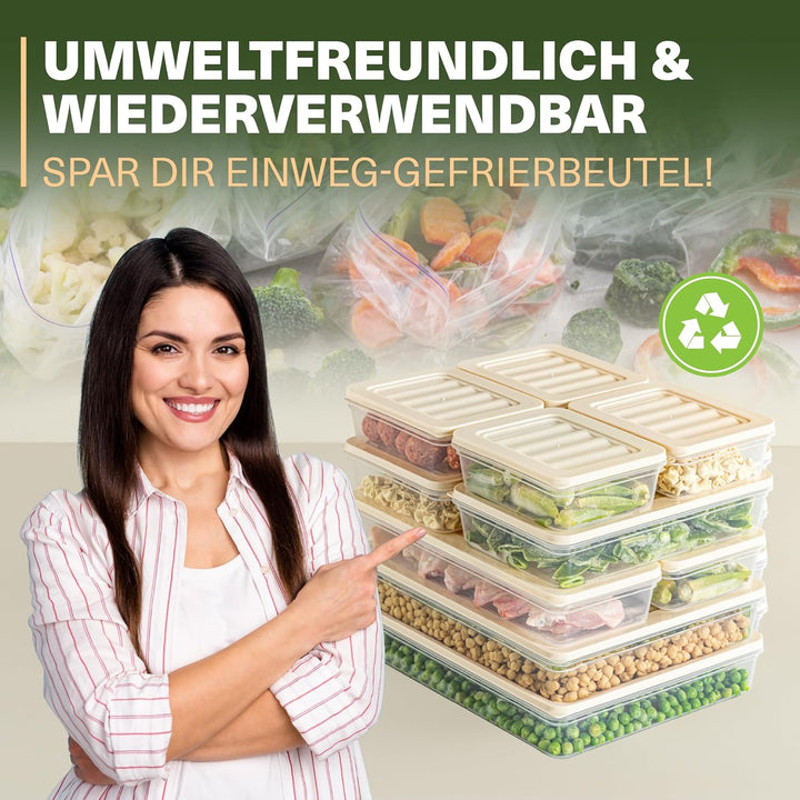 Viwares Stapelbare Gefrierdosen 10er Set, Gefrierfach & Kühlschrank Organizer mit Deckel, Frostfest