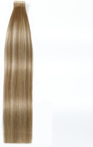 HotLulana Tape in Extensions Echthaar Balayage Hellbraun mit Goldblond(#10/10/22) Extensions Echthaa