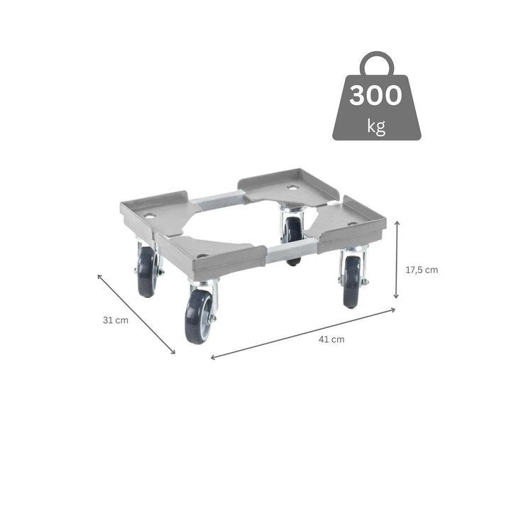 PROREGAL SparSet 2X Profi-Flex Transportroller für Euroboxen 40x30cm mit Gummiräder grau | 4 Lenkrol