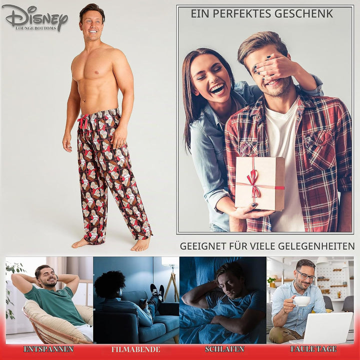 Disney Herren Lang Pyjamahose, Bequeme Loungewear PJs mit Taschen - Geschenke für Ihn XL Rot Grumpy,