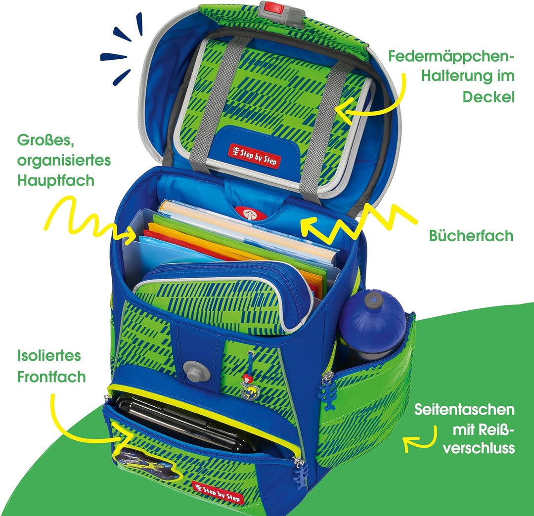 Step by Step Schulranzen-Set SPACE Shine, 5-teilig, ergonomischer Tornister mit Reflektoren, höhenve