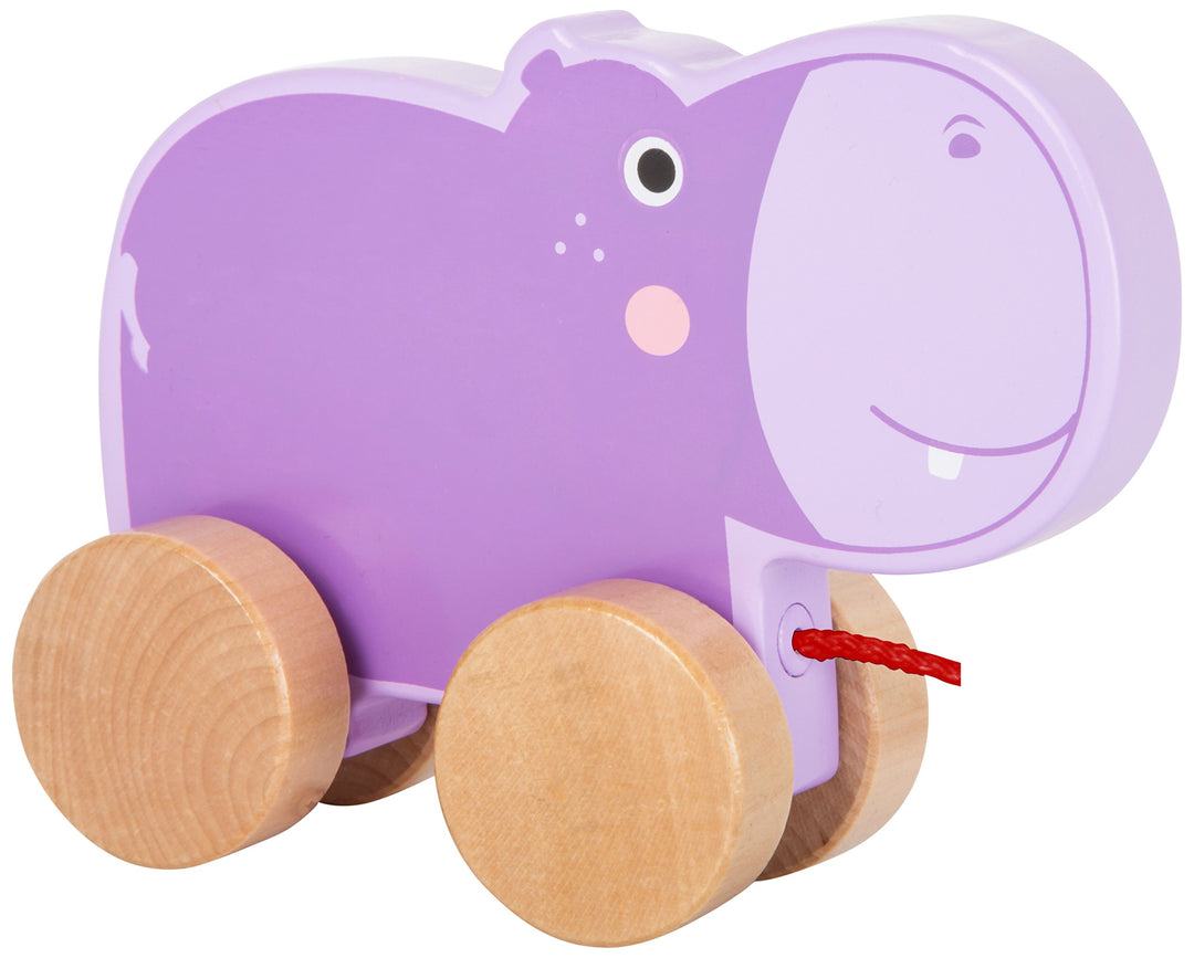 small foot 10611 Ziehspielzeug aus Holz mit niedlichem, lilafarbenden Hippo auf Vier naturbelassenen