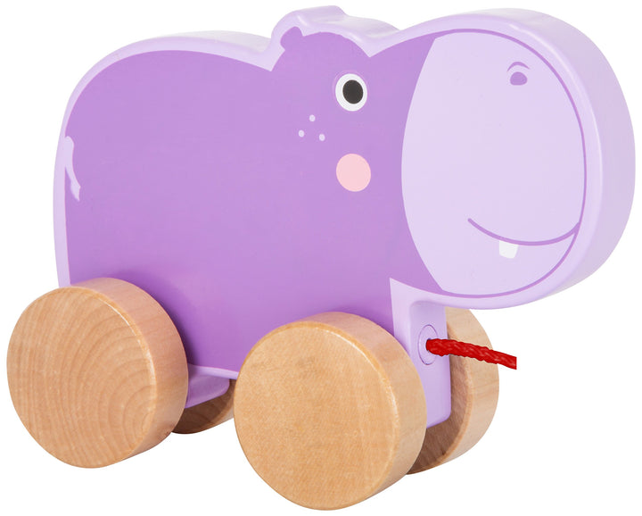 small foot 10611 Ziehspielzeug aus Holz mit niedlichem, lilafarbenden Hippo auf Vier naturbelassenen