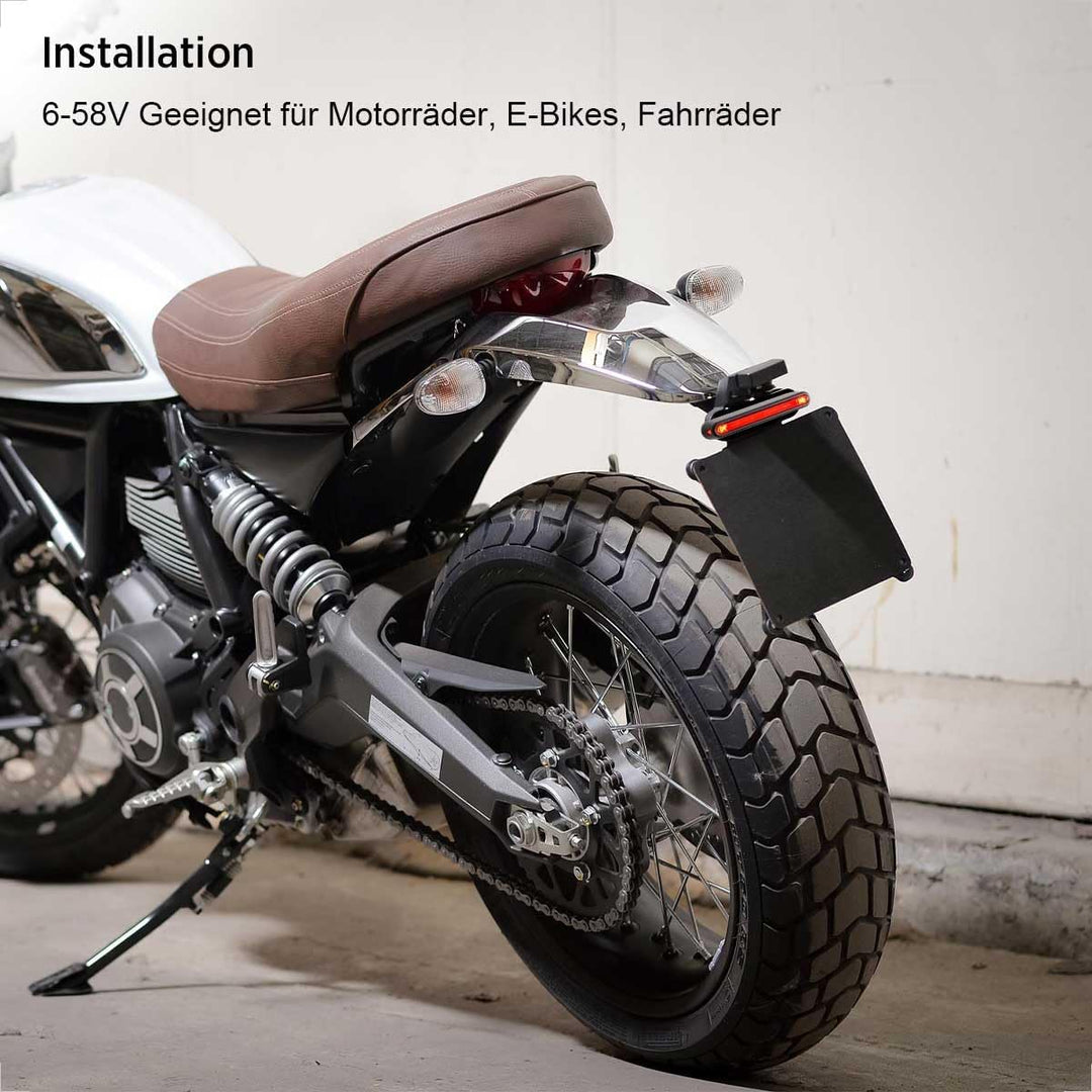 evermotor Motorrad Rücklicht LED, E24 E-geprüft für Motorräder, E-Bike Fahrrad, 6-58V, Rücklicht mit