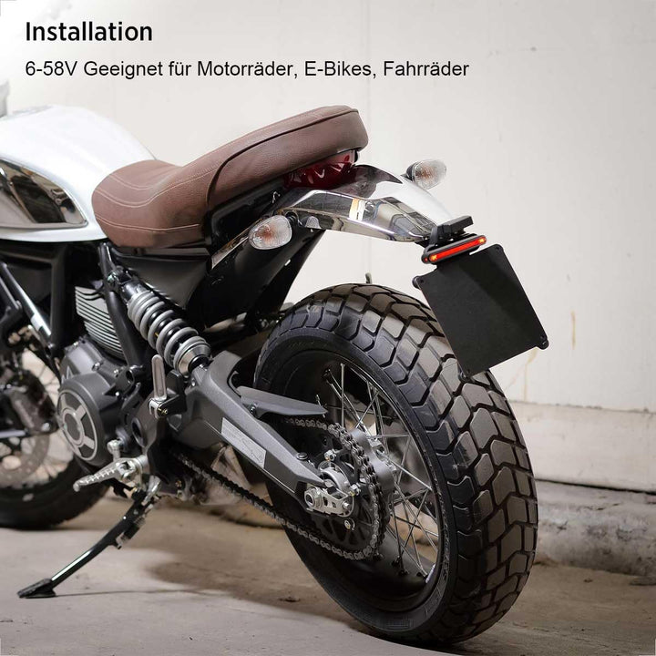 evermotor Motorrad Rücklicht LED, E24 E-geprüft für Motorräder, E-Bike Fahrrad, 6-58V, Rücklicht mit