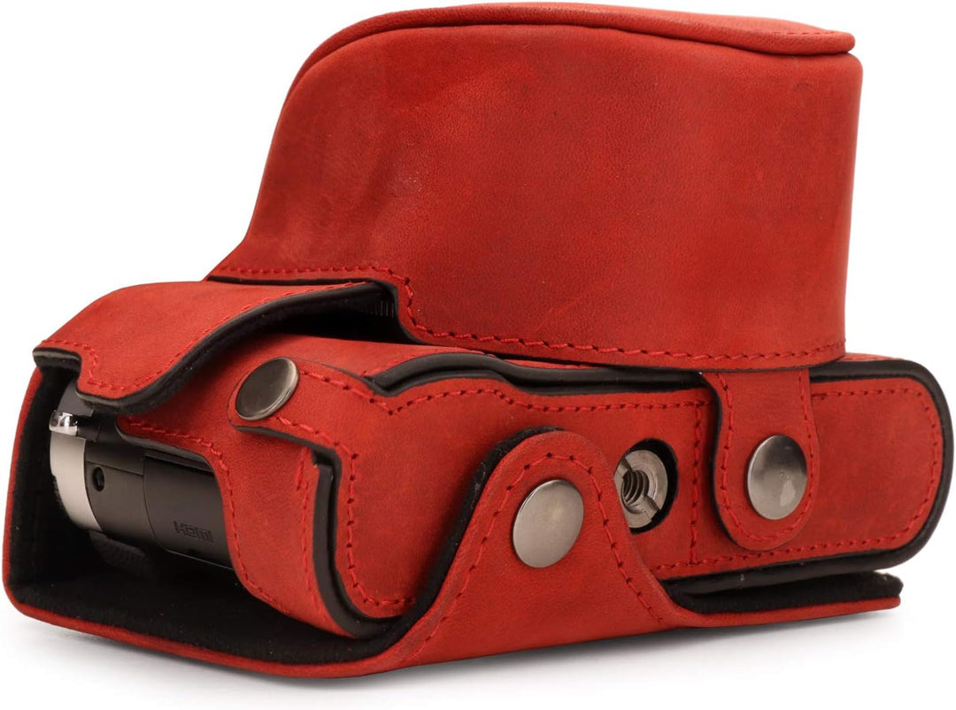MegaGear MG1699 Ever Ready Kameratasche aus echtem Leder, kompatibel mit Leica D-Lux 7, Rot, Rot