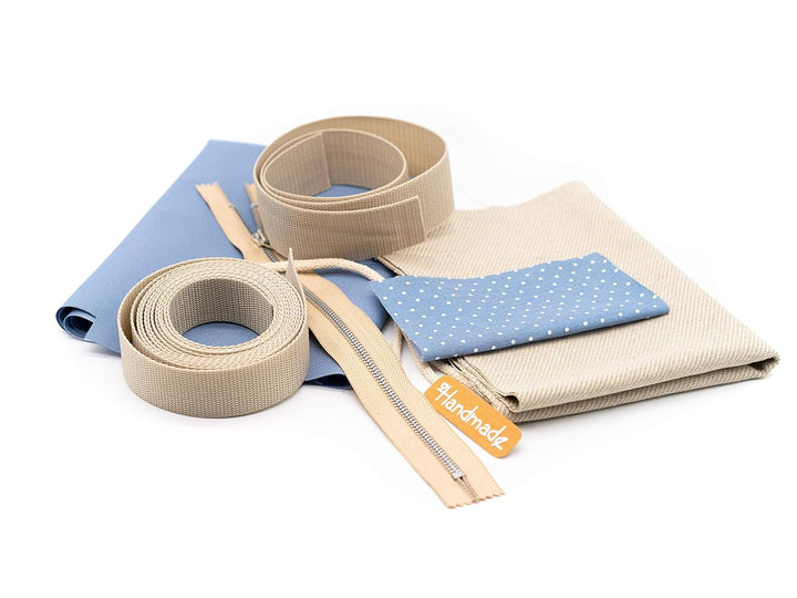 DIY Nähset/Nähpaket Rucksack/Shopper 37cm x 30cm Hellblau - beige mit Vordertasche