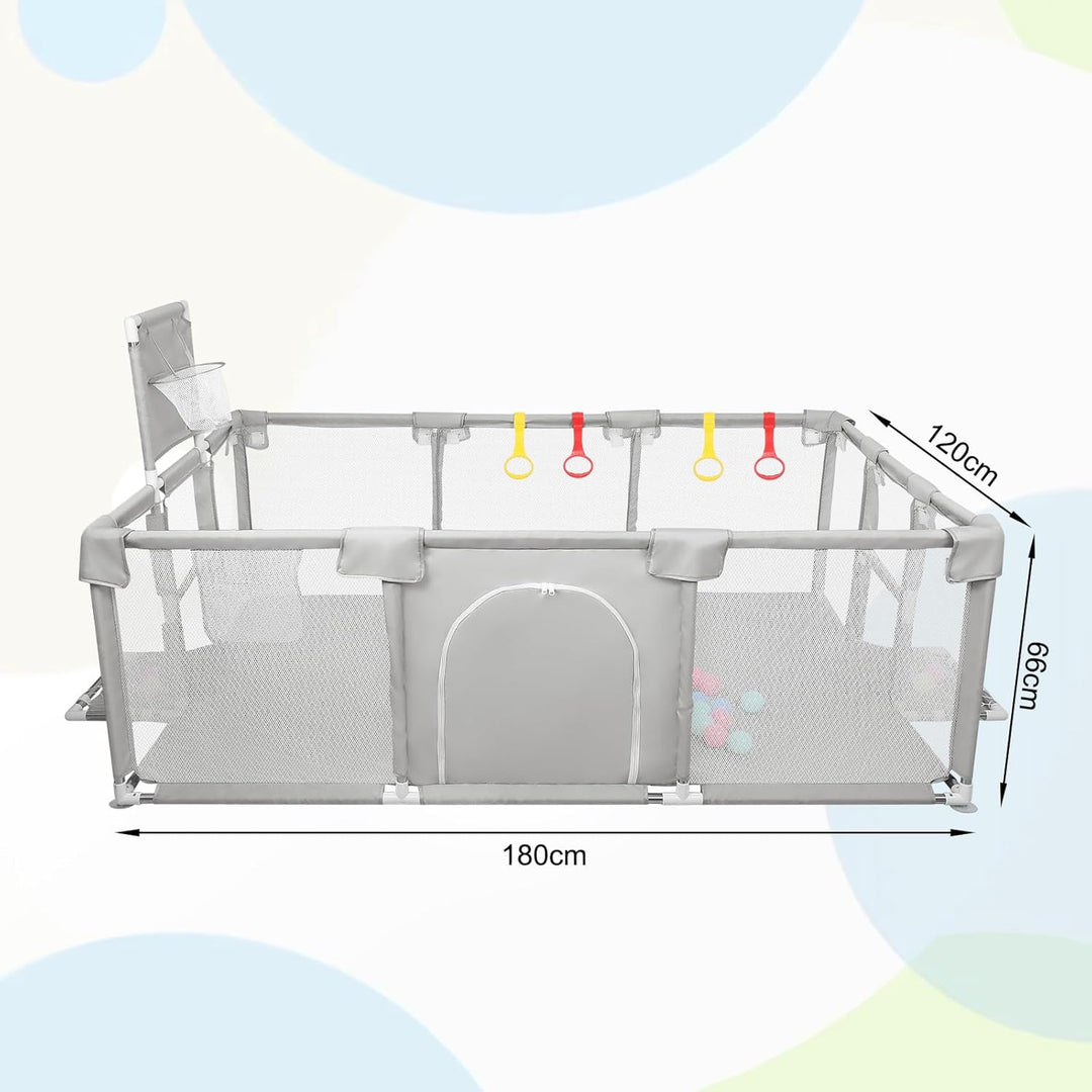 Laufstall für Wohnung, Babybox mit 4 Saugnäpfen an der Unterseite und Reissverschlusstür, Spielbox m