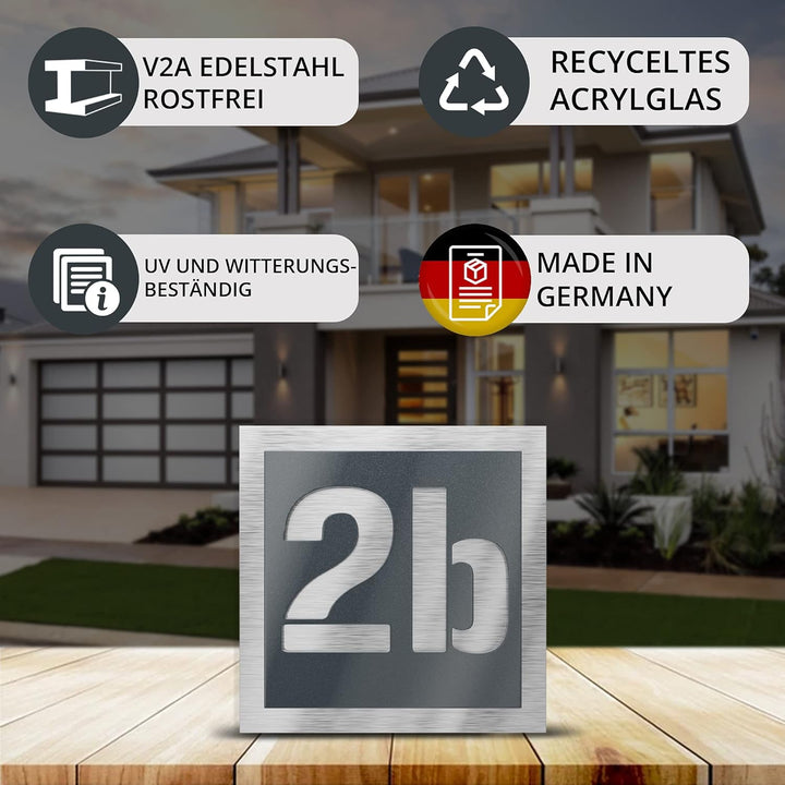Hausnummer aus V2A Edelstahl 120x120mm - Anthrazit Metallic - Wetterfest Rostfrei Individuell anpass