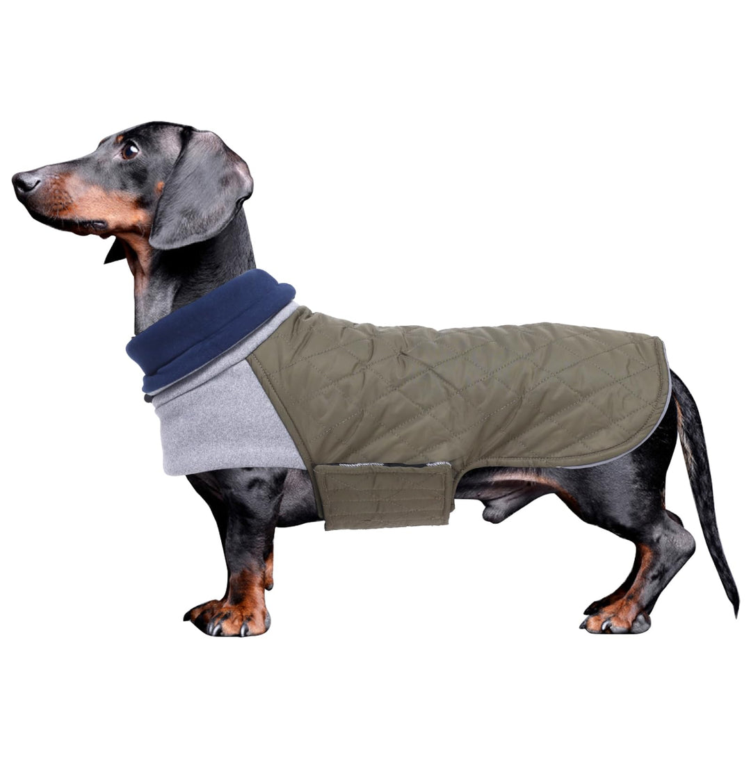 Geyecete Hundemantel Dackel, Dackel Wintermantel, Warmer Quilten Dackelmantel mit Geschirr Loch,Wind