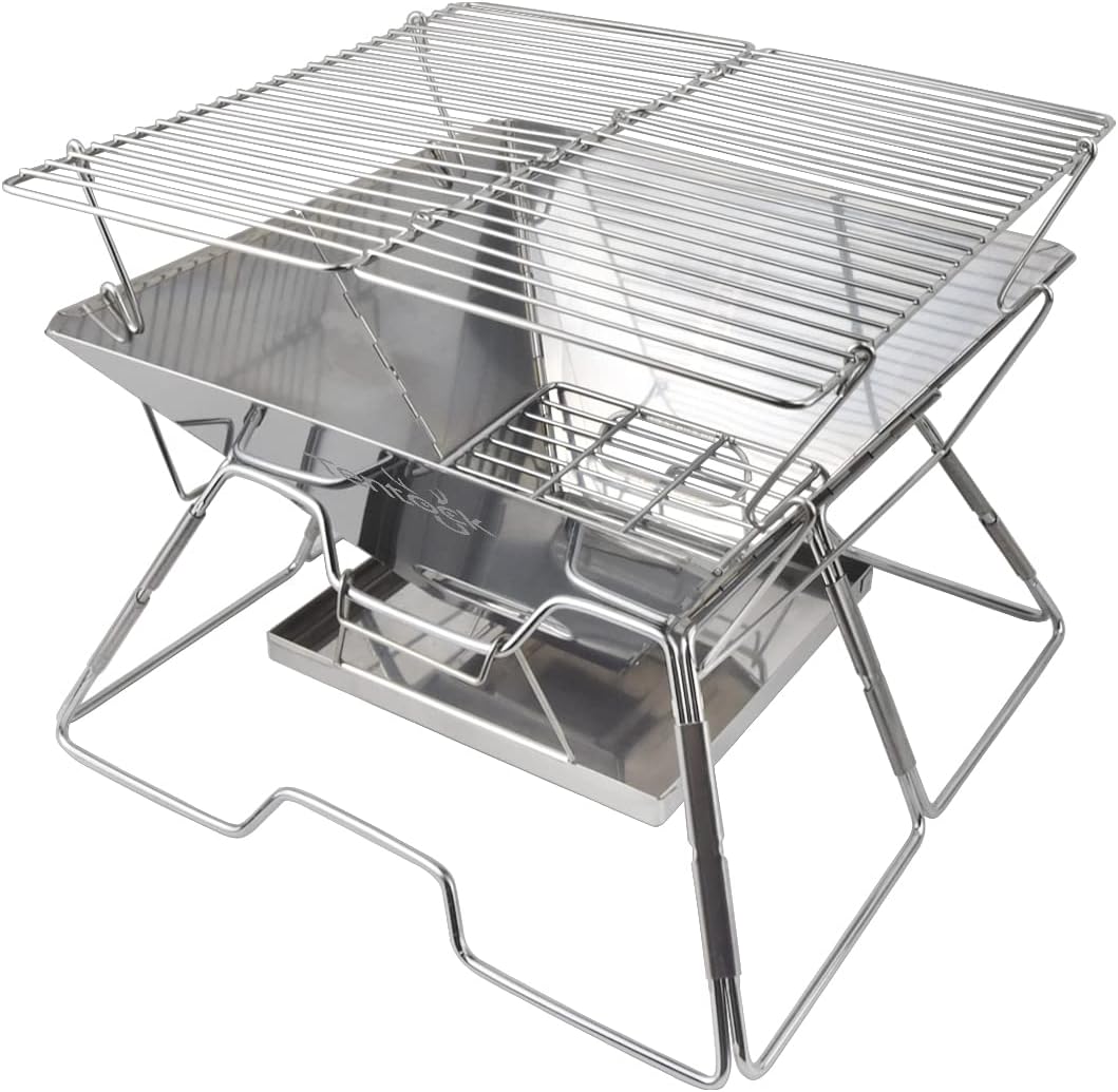 Tentock Tragbarer Holzkohlegrill Picknickgrill Camping Klappgrill Edelstahl, Outdoor Flatbarer BBQ G