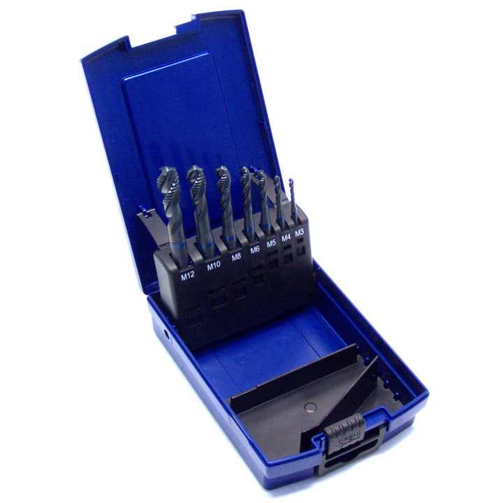 WSH-TOOLS Maschinengewindebohrer Set Blauring Sackloch M3, M4, M5, M6, M8, M10, M12 HSSE-Co5 7-teili