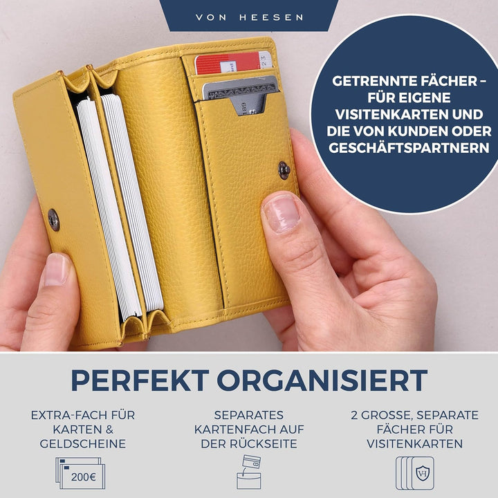VON HEESEN® Visitenkartenetui Leder mit RFID-Schutz - Platz für 50 Visitenkarten - 6 Fächer - Visite