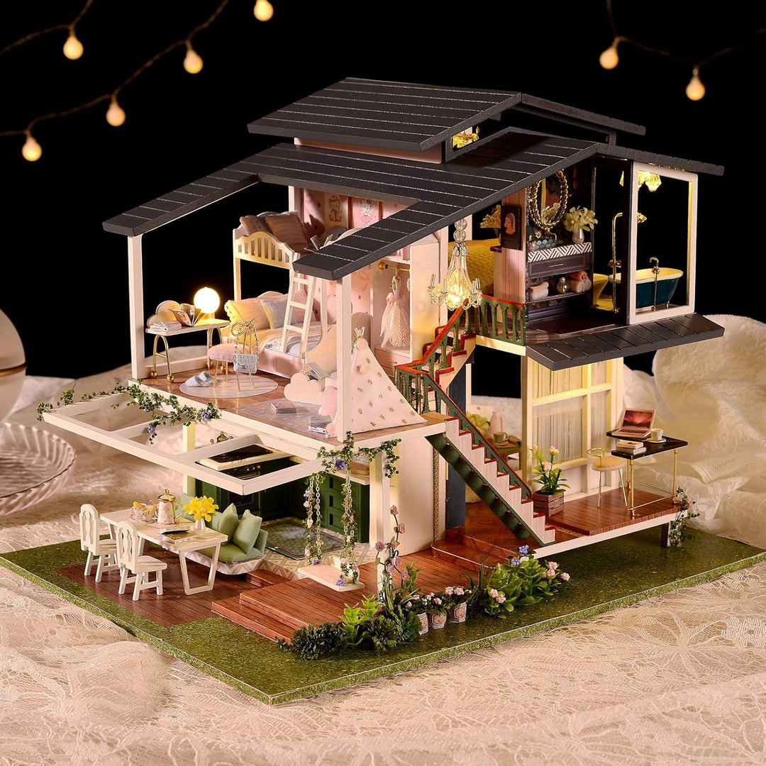 Cuteefun DIY Miniatur Puppenhaus Kit zum BAU Miniatur Haus mit Musik und Möbeln Selber Bauen Kreativ