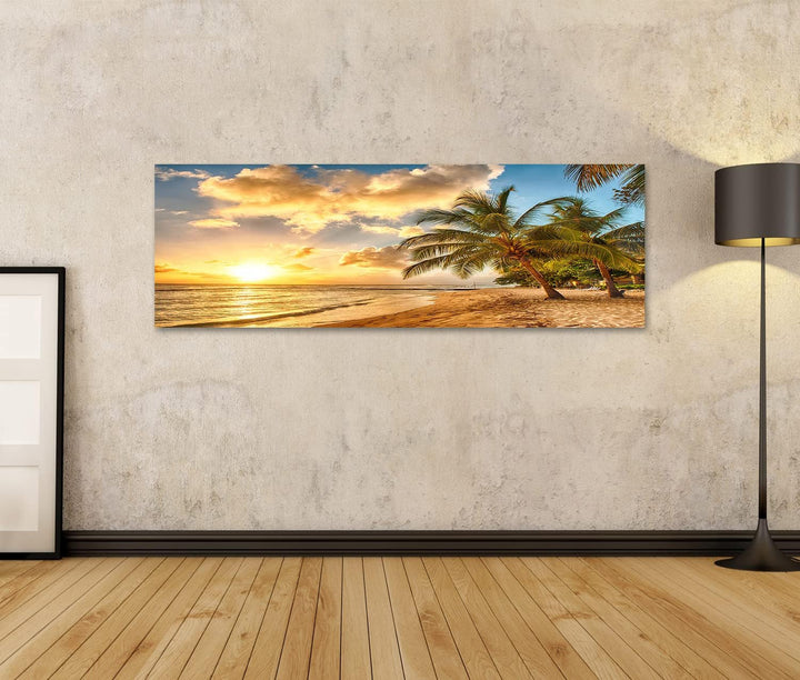 islandburner Bild auf Leinwand Schöner Sonnenuntergang Über Dem Meer Mit Blick Auf Palmen Barbados K