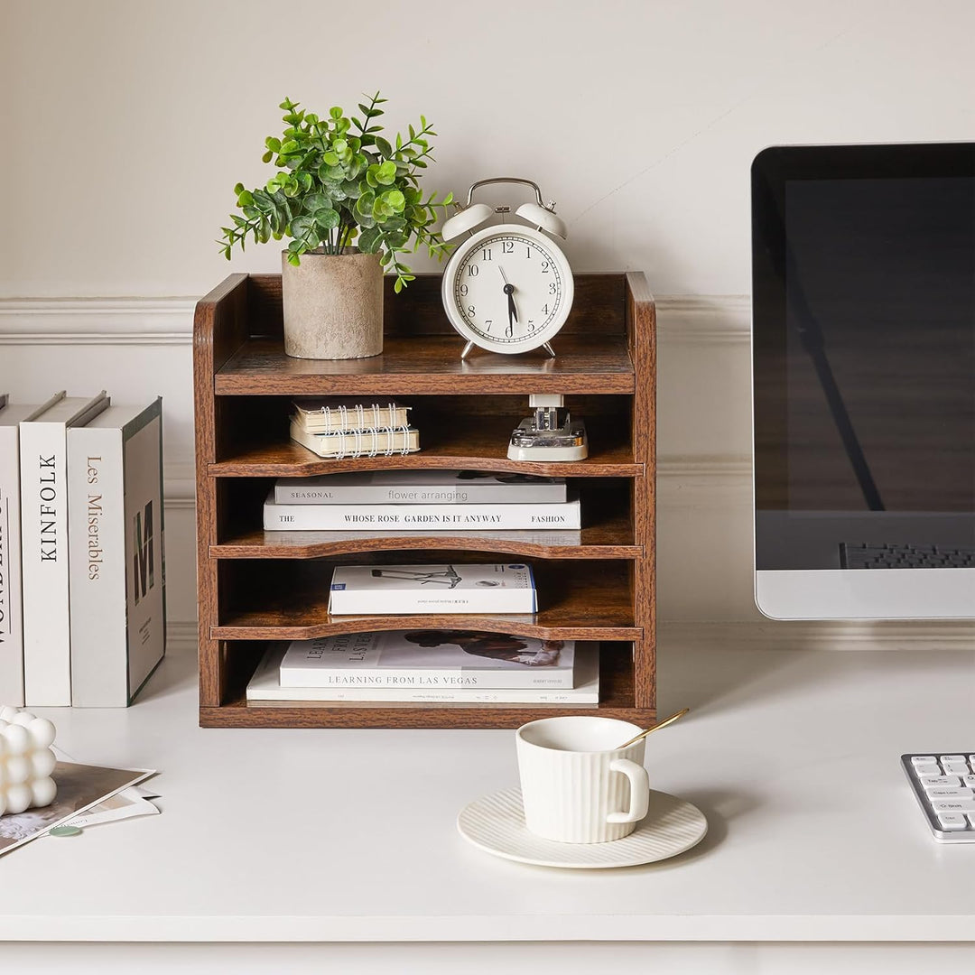 YMYNY Schreibtisch Organizer aus Holz, Dokumentenablage, A4, Aktenmagazinhalter Bücher, Sammler, mit