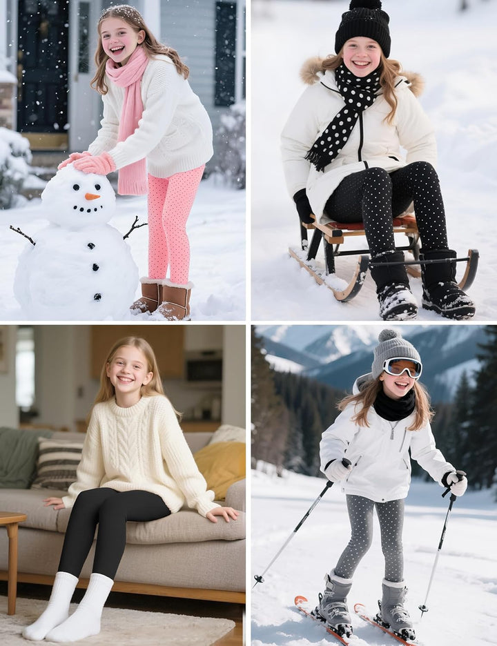 KEREDA Mädchen Leggings Thermo Gefüttert Warme Winter Dicke 2er-Pack 122-128 Schwarz Tupfen/Grau Tup