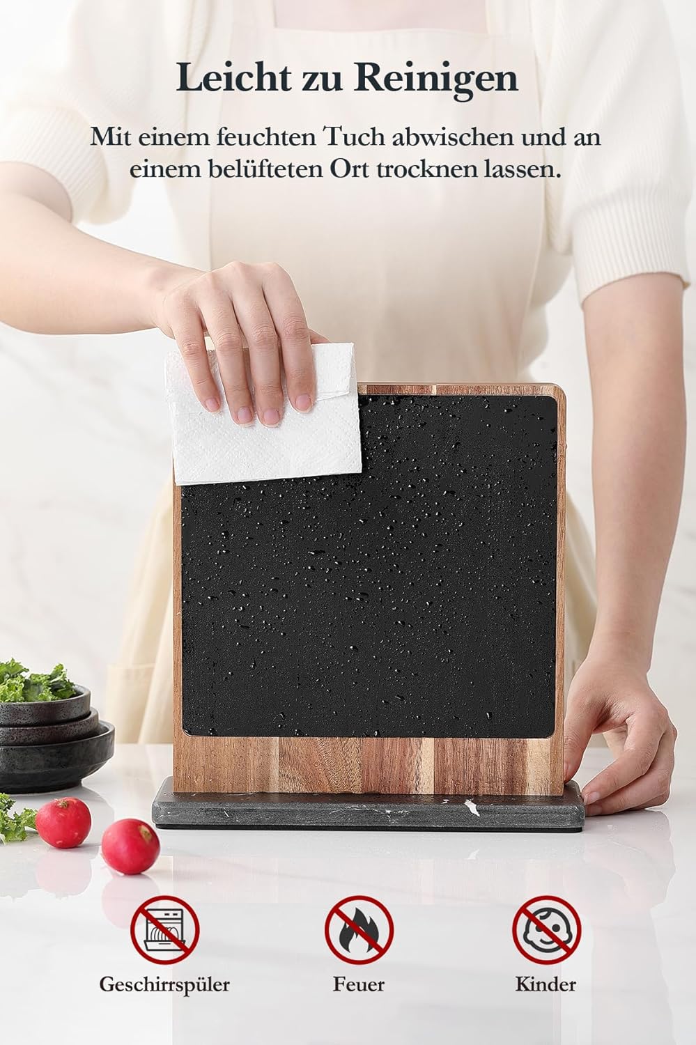 HEZHEN Magnetischer Messerblock aus Akazienholz - Doppelseitiger Magnetischer Messerhalter mit Leder