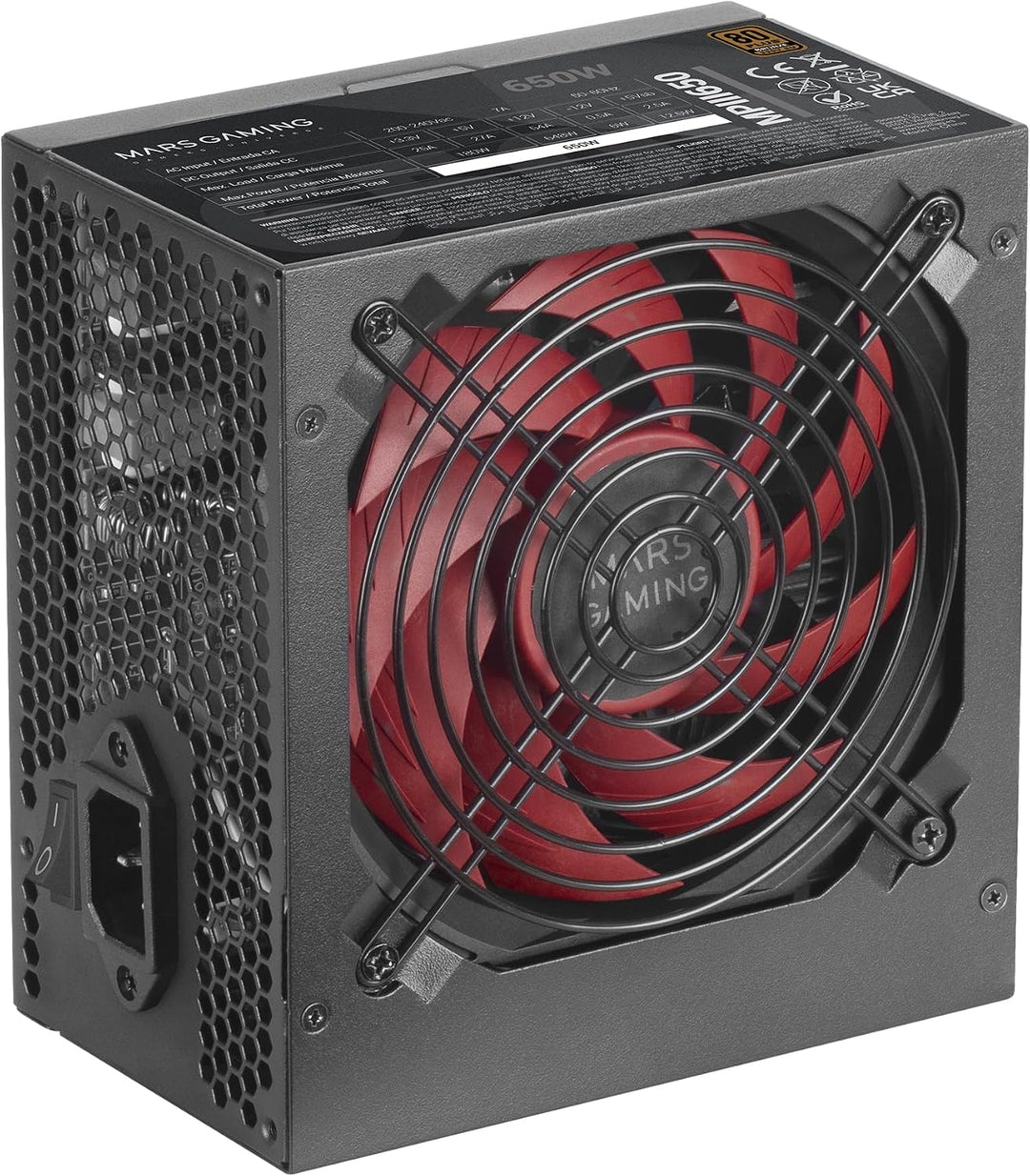 Mars Gaming MPIII650, PC ATX 650W Netzteil, 5 Jahre Garantie, Silent AI-RPM Technologie, 85% Wirkung