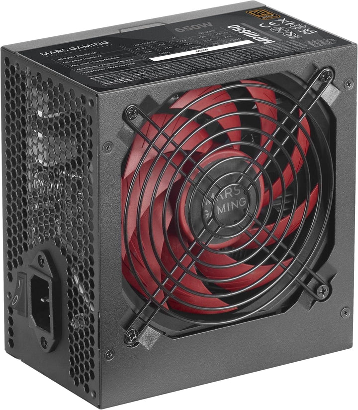 Mars Gaming MPIII650, PC ATX 650W Netzteil, 5 Jahre Garantie, Silent AI-RPM Technologie, 85% Wirkung