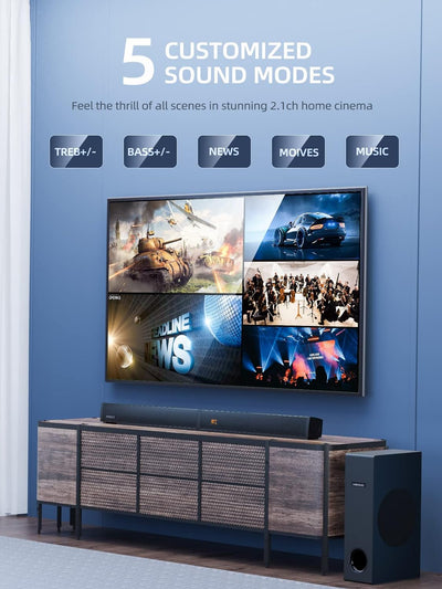 MEREDO Soundbar für TV Geräte mit Subwoofer PC-Gaming 2.1 Kanal Abnehmbare 2 in 1 Computer Lautsprec