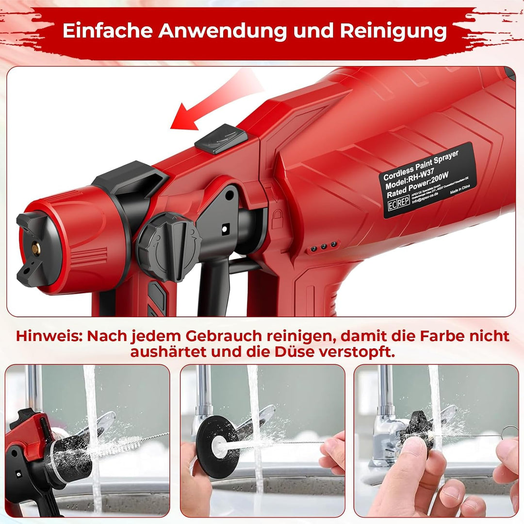 Kabelloser Farbsprühsystem für Milwaukee 18V Akku (ohne Akku), 3 Sprühmuster,2 Düsen,1000mL Tank,Akk