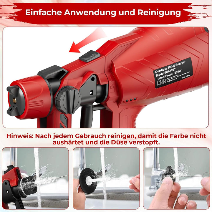 Kabelloser Farbsprühsystem für Milwaukee 18V Akku (ohne Akku), 3 Sprühmuster,2 Düsen,1000mL Tank,Akk