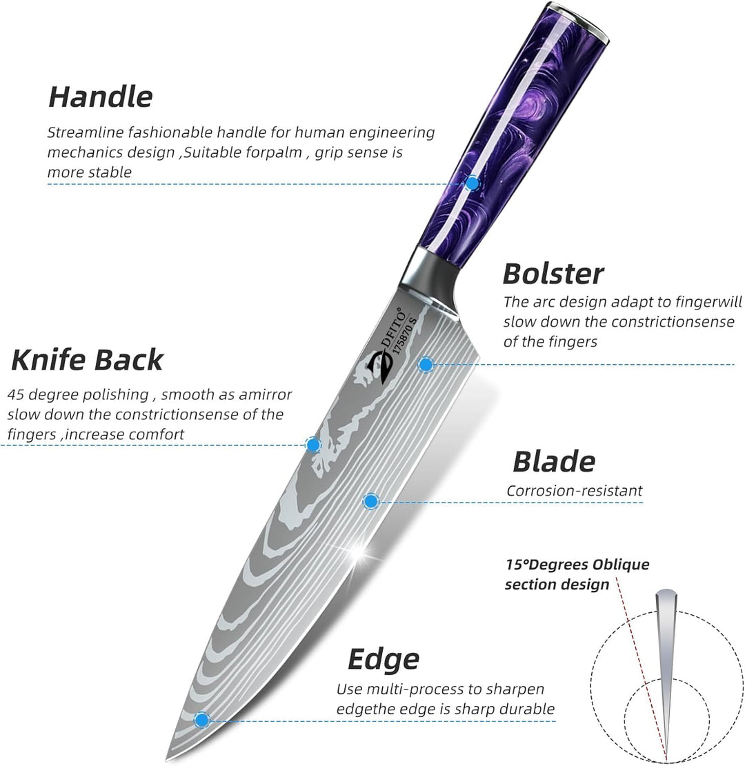 Dfito Messerset mit Nylon Rolltasche, 9-tlg Scharfe Professionelles Küchenmesser Set aus High Carbon