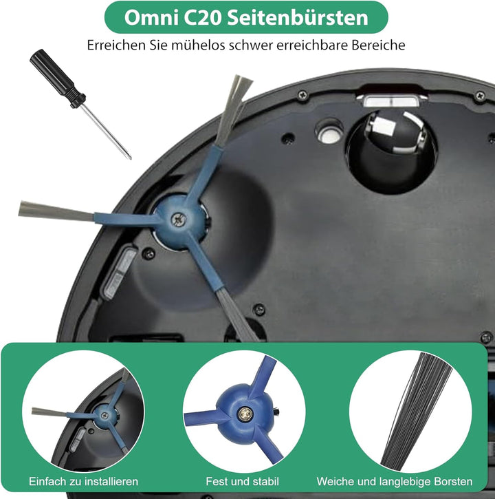 32 Stück Zubehör für Eufy Omni C20 Saugroboter, Ersatzteil set | 2 Hauptbürsten,4 Filter,6 Wischtüch