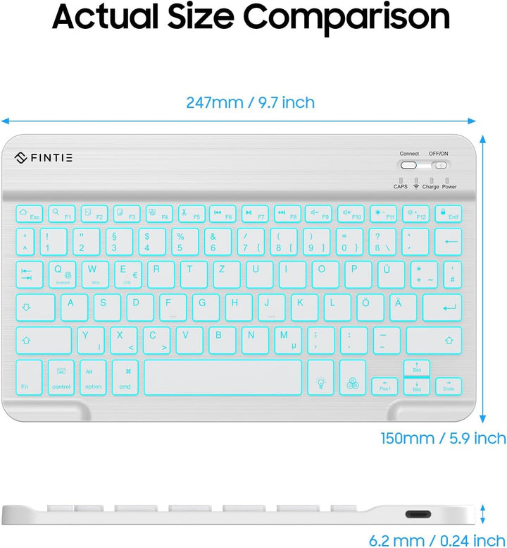 Fintie Bluetooth Tastatur mit Hintergrundbeleuchtung in 7 Farben, iPad Tastatur mit deutschem Layout
