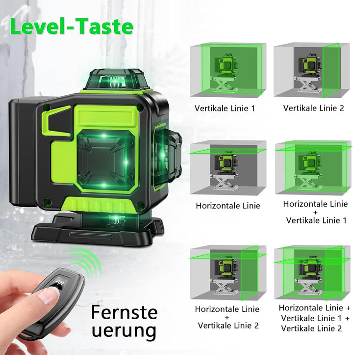 Kreuzlinienlaser Grün 16 Linien Nivellierlaser, 4 x 360 ° Laser Wasserwaage, Linienlaser Kreuzlaser