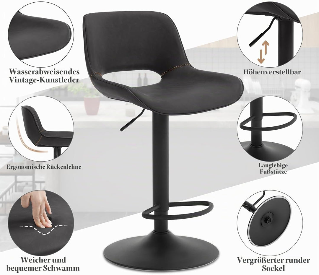 WOLTU Barhocker 2er Set, Barstuhl höhenverstellbar, Bar Hocker Stühle, Tresenstuhl, Kunstleder Stuhl