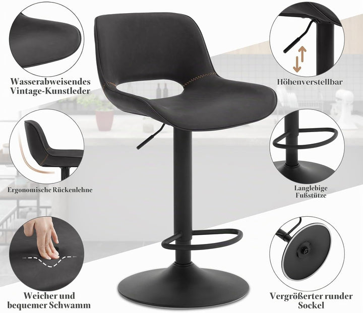 WOLTU Barhocker 2er Set, Barstuhl höhenverstellbar, Bar Hocker Stühle, Tresenstuhl, Kunstleder Stuhl