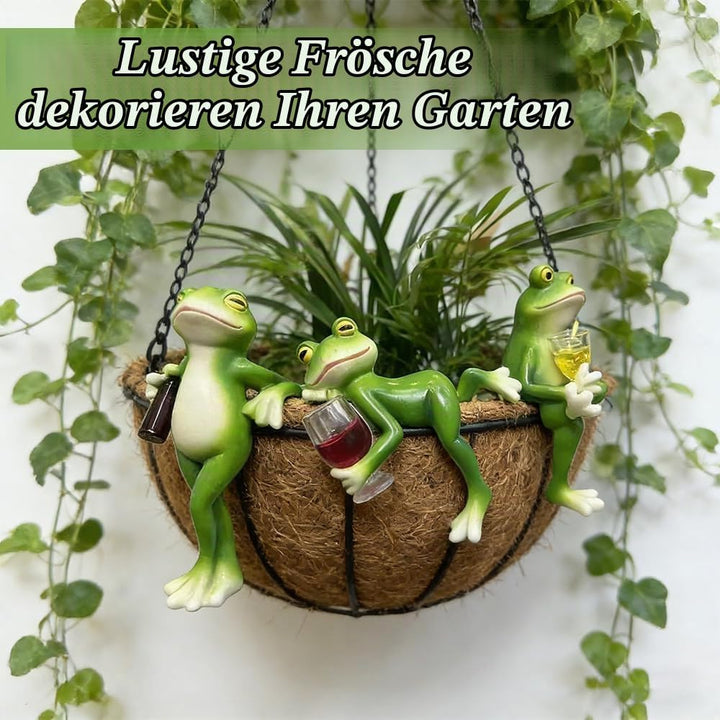3 Stück Frosch Blumentopf Hänger, Frosch Deko Garten, Harz Lustige Figuren Gartendeko, Gartenfigur S