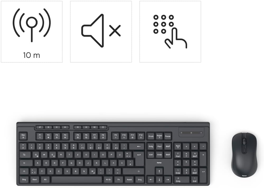 Hama Tastatur Maus Set kabellos (Funktastatur mit Maus, mit Batterie, ergonomisches Tippgefühl, leis