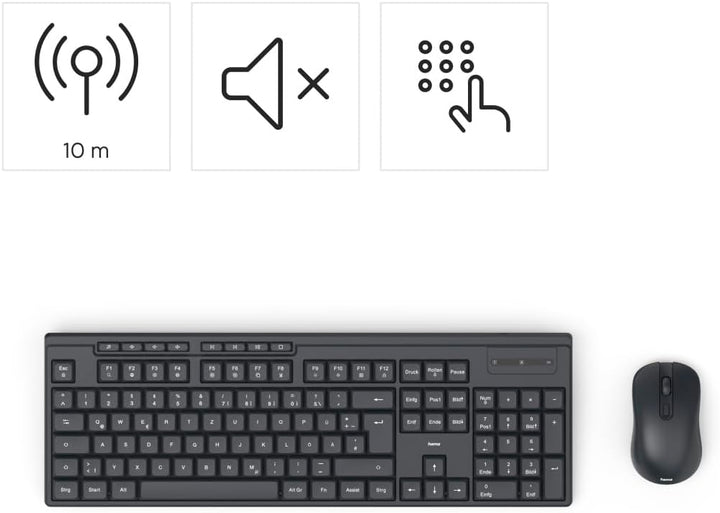 Hama Tastatur Maus Set kabellos (Funktastatur mit Maus, mit Batterie, ergonomisches Tippgefühl, leis