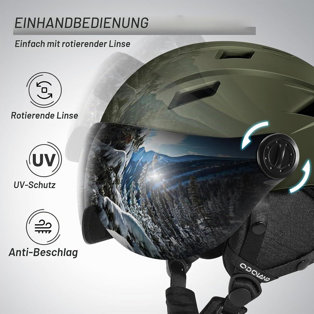 Odoland Erwachsene Skihelm Skihelm mit Visier, Leichter Race-Helm mit Helmvisier für Männer und Frau
