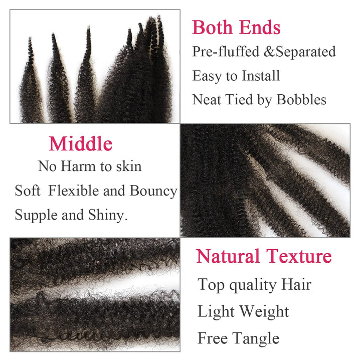 Leeven 8 Zoll Springy Twist Hair for Afro Marley Locs 3 Packs Afro Kinky Curly Marley Braiding Hair