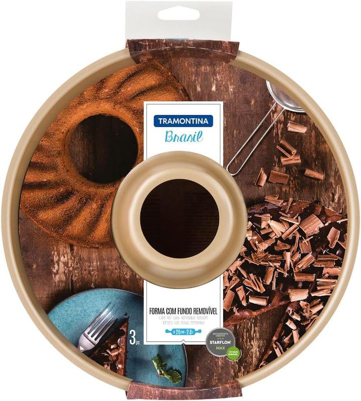 Tramontina BRASIL Kuchenform mit Flach- und Rohrboden, Ø 26 cm, antihaftbeschichtet, gleichmässige B