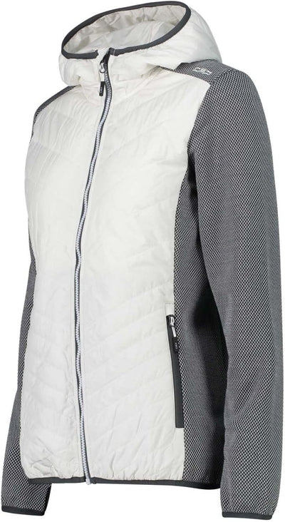 CMP Damen Hybrid Hoodie Jacke Fleecejacke Fleecepullover 34 Weiss, 34 Weiss