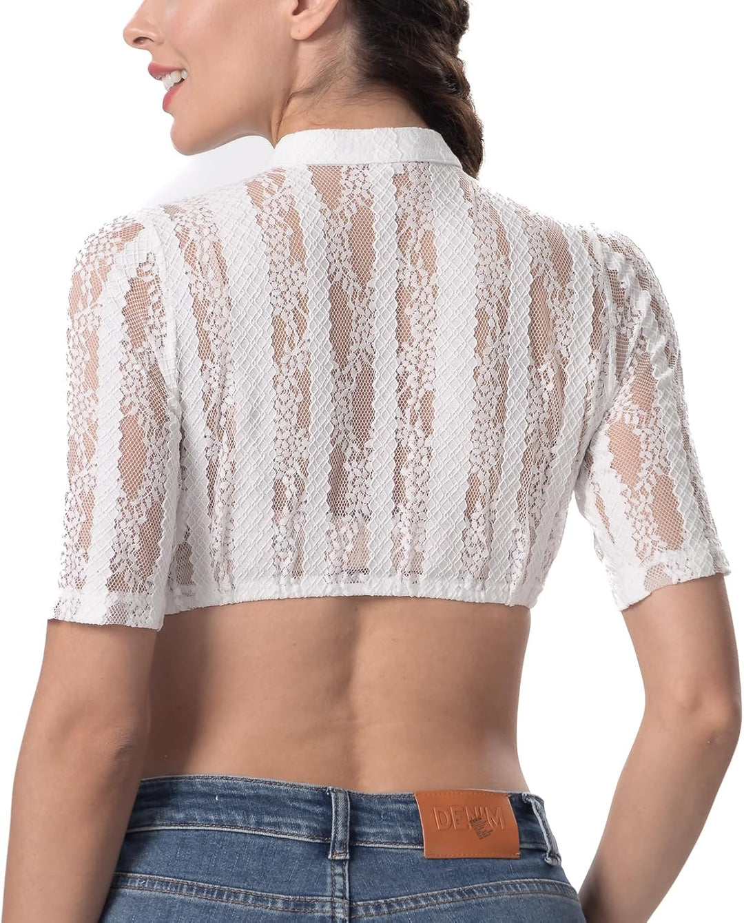 Dirndlbluse Damen Trachtenbluse Creme Dirndl Bluse für Bavarian Oktoberfest 34 Creme-37, 34 Creme-37
