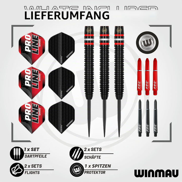 WINMAU Pro-Line Profi Wolfram Steeltip Dartpfeile Set mit Flights und Schäfte 23g Steeltip, 23g Stee