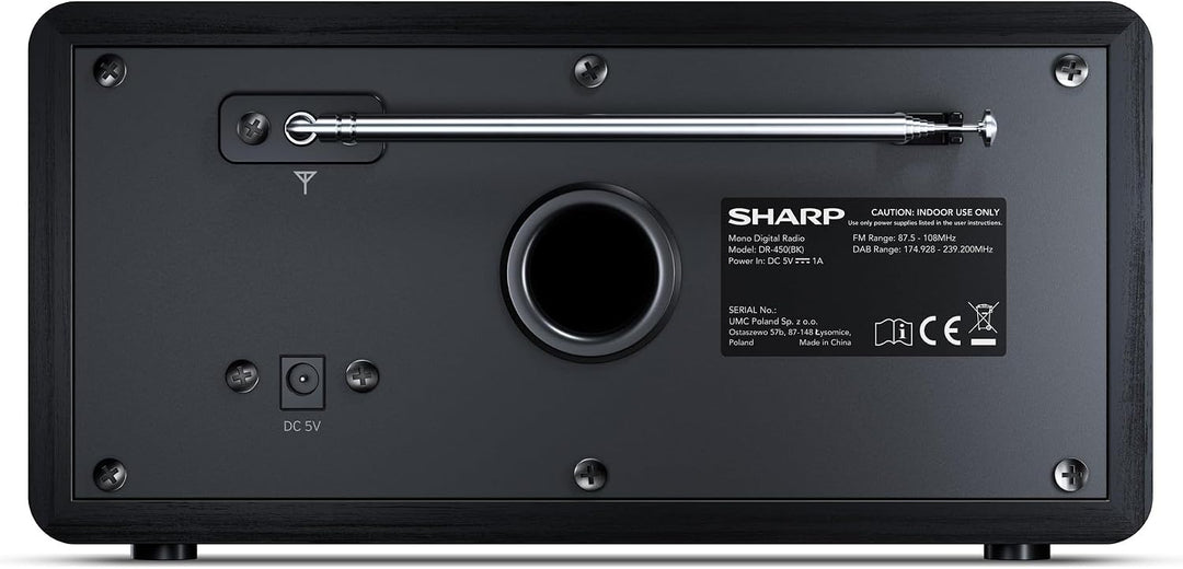 SHARP DR450 Digitalradio (DAB/DAB+/FM mit RDS, Bluetooth, Wecker-Funktionen, 6 Watt), schwarz Mono D