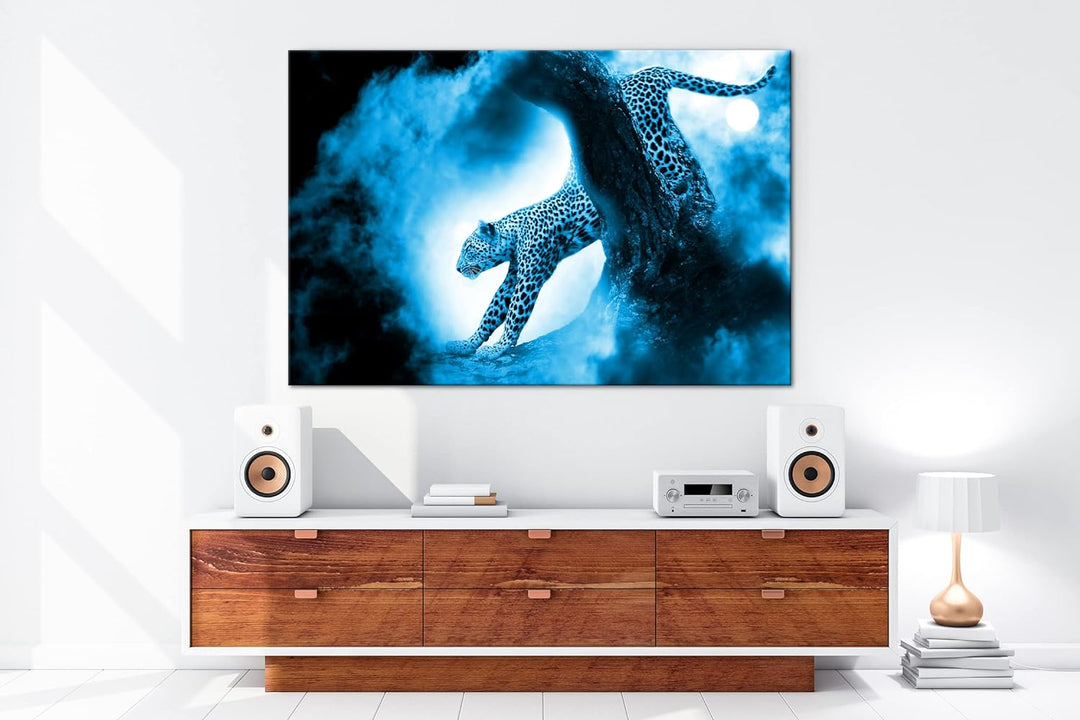 deyoli exotischer Gepard im Mondschein Format 80x60 Effekt: Monocrome Blau als Leinwandbild, Motiv f