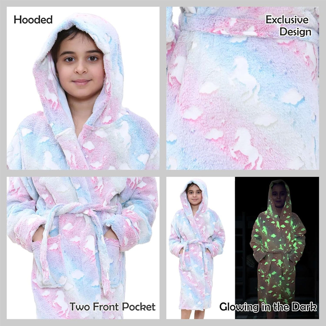 A2Z 4 Kids Mädchen Luxus Vlies Plüsch Stoff Mit Kapuze Kleid Glühen In Der Dunkel Morgenmantel Einho